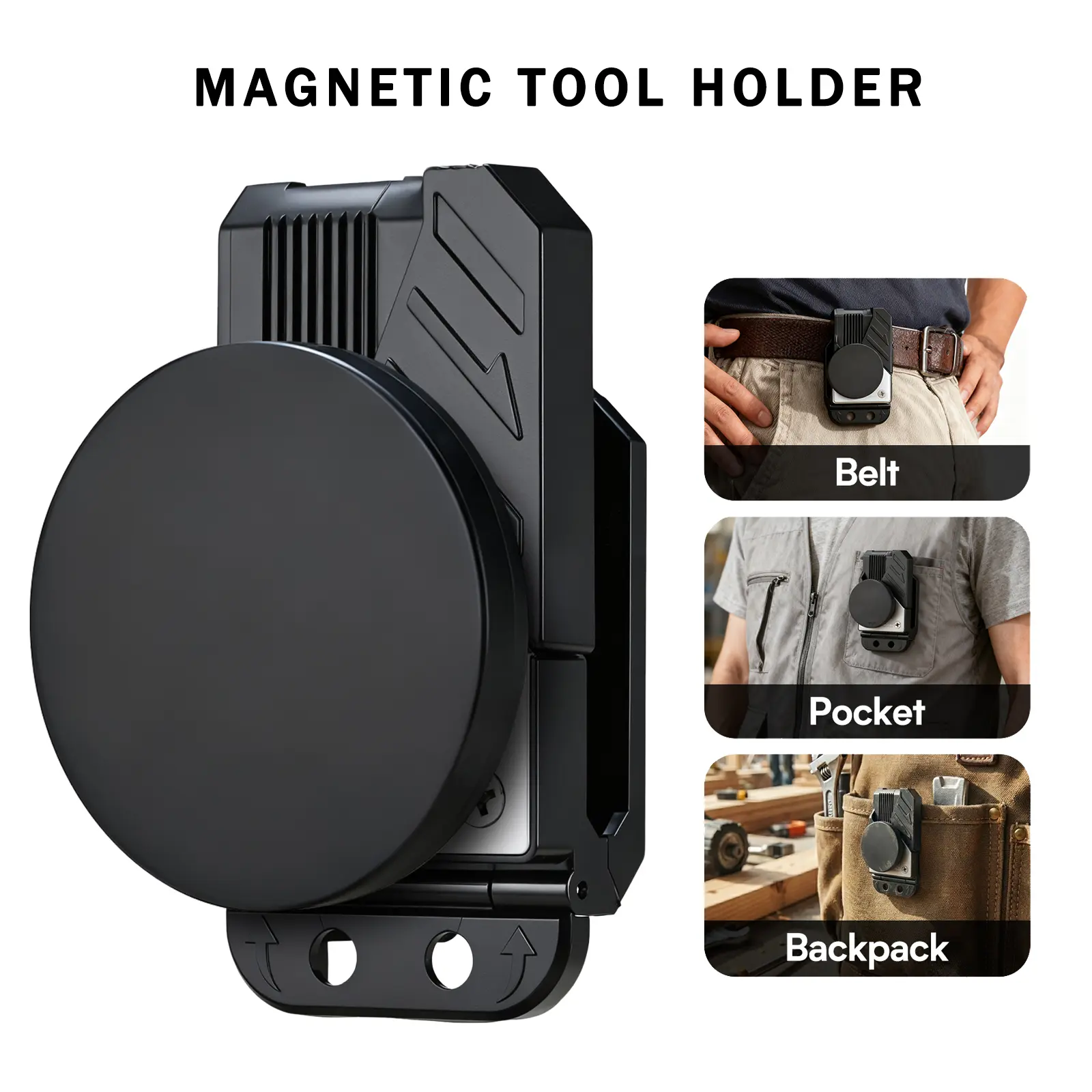 MagMaster Metal Strong Magnet Clip Holder - Belt/Vest/Backpack-Ready Holster, Hands-Free Grip, Fast Access for Construction Tools, Screws, Nails, Hardware, Men's Work Accessories