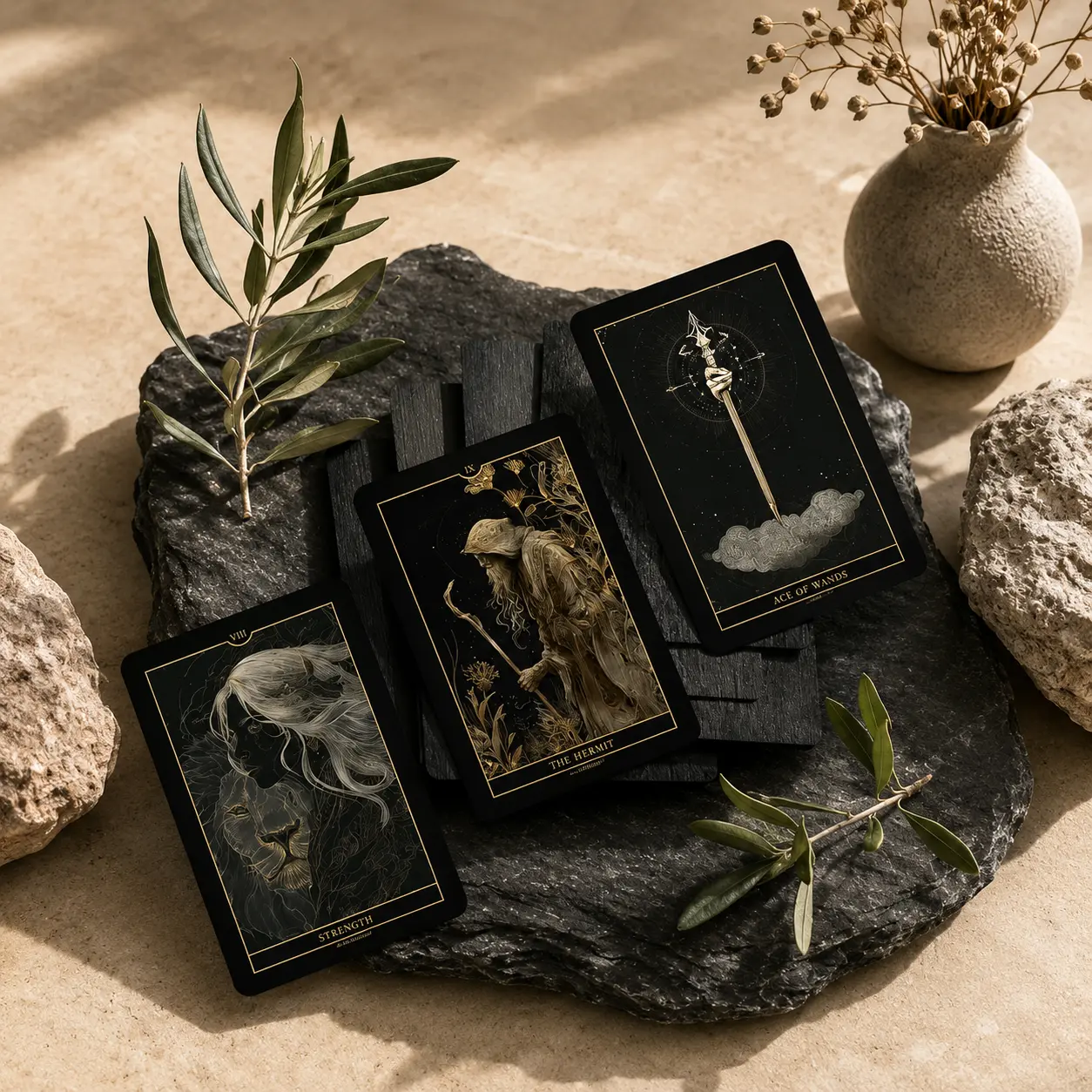 Terra Nera Tarot Deck, 78 Black Gold Tarot Cards for Beginners and Collectors