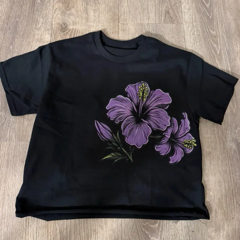 Peace Society Heavy Cotton Tshirt in White with Black Floral Design for Men or women