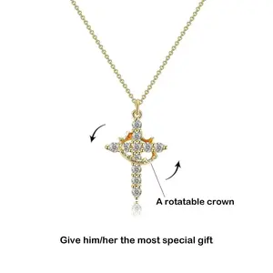 Simple Crown Cross Pendant Gold/Silver/Rose Gold Necklace for Women&Men & Girls Pretty Choker Daily Clothing Decor All-match Exquisite Jewelry,the best valentineday gift