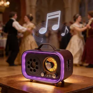 Retro Bluetooth Speaker with FM Radio & Colorful LED Lights – Portable Vintage Wireless Speaker with Carry Handle