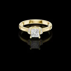 1.50 CT Exquisite Princess Cut Solitaire Lab Grown Ring with Halo Inspired Diamond Accent Setting