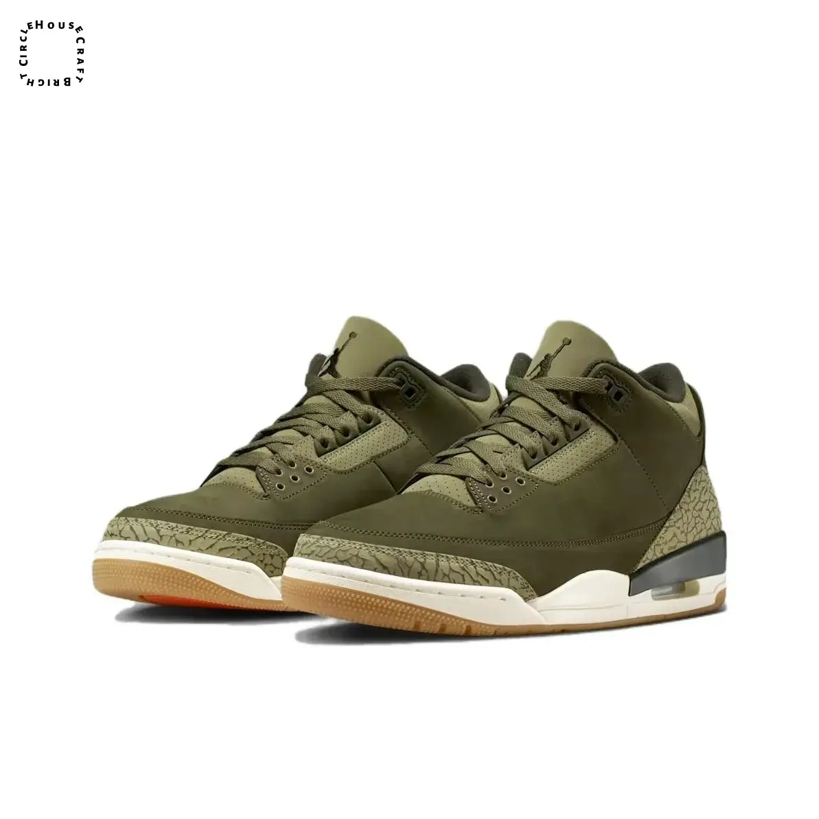 Olive Green Mid-Top Retro 3 Basketball Shoes Leather Upper Breathable Casual Sports Sneakers Trendy Streetwear Footwear