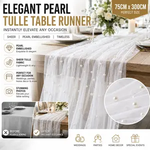 Pearl Beaded Sheer Curtain, Table Runner, Elegant Ceremony Background, Ceremony Backdrop, Home Decor, Room Decoration, Birthday Party, Valentine's Day