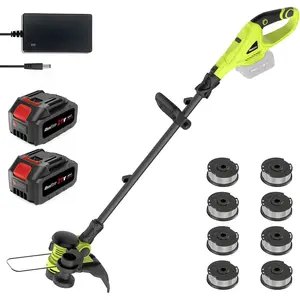 20V Cordless String Trimmer, 2x4Ah Grass Trimmer&Edger with 8 Replacement Spools,   Weed Trimmer with Auto Line Feed for Garden, Lawn, Green