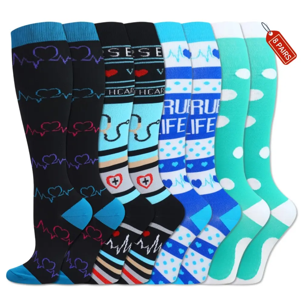 Isunie 8 Pairs Compression Socks for Men & Women, Breathable, Lightweight, Supportive & Stay-Up Fit for Running, Training, Workout, Travel & All-Day Comfort, Summer Deal