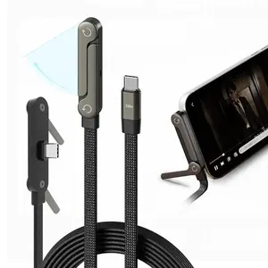 Invisible Stand USB-C Charger Cable, 240W Super Fast 2-in-1 Charger Cord & Foldable Phone Holder for iPhone 15/16, Samsung, MacBook, iPad – Gaming, Office, Travel