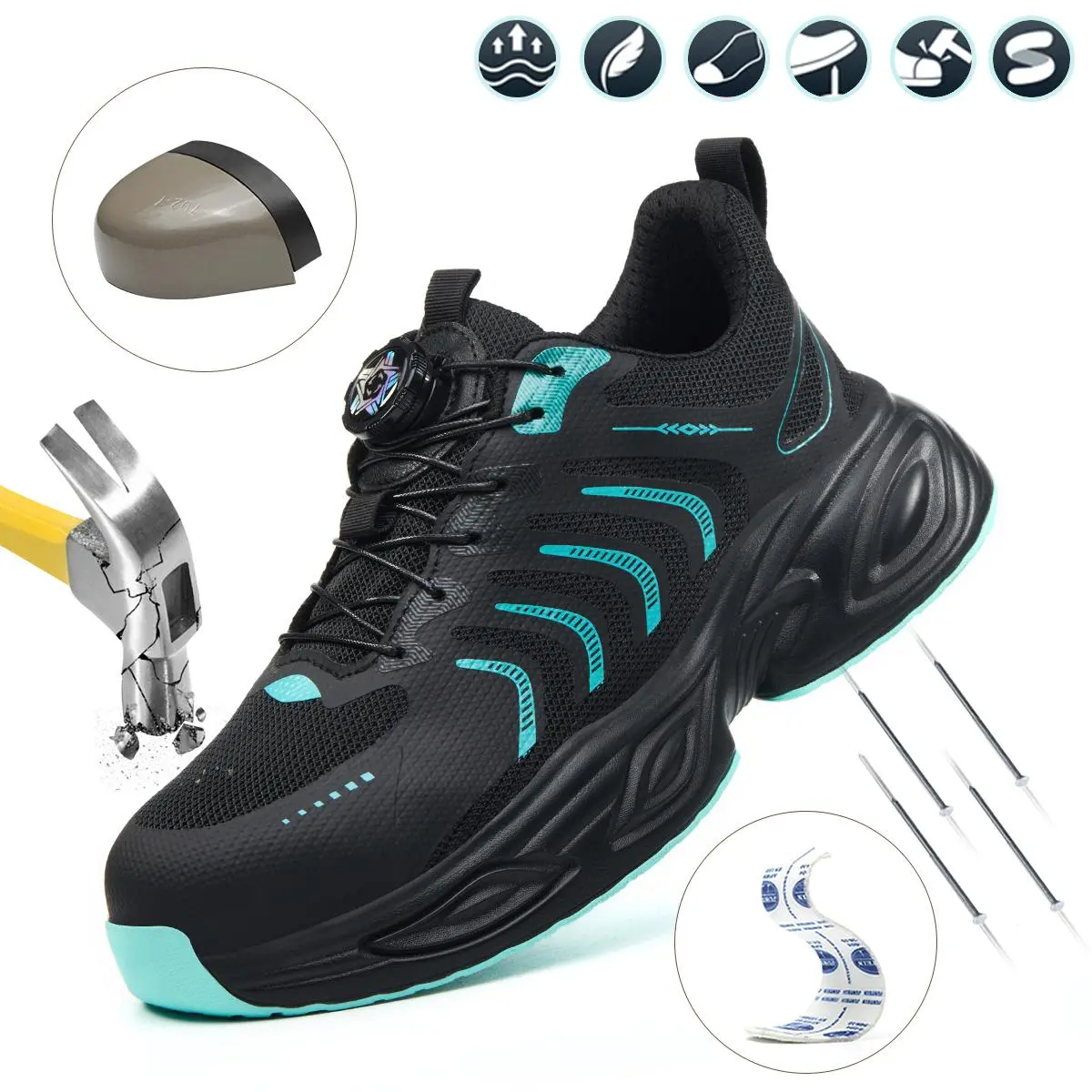 Shenganton Men’s Steel Toe Work Boots - Low Heel, Shatterproof, Puncture-Resistant, Slip-Resistant Rubber Sole Footwear for Workers, Contractor Gear, All-Season Construction, Athletic Basic Factory Use