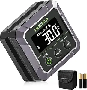 Huepar Digital Angle Finder Digital Angle Gauge, Precision Inclinometer ±0.1° Accuracy with Calibration, 0-90 or 0-180 Angles, VA LCD Display, Strong Magnetic Base, 360° Flip Screen, Mini Level Box