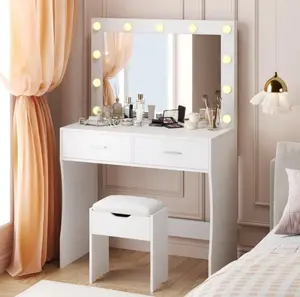 FURMAX Makeup Vanity Table Set with Lights and Mirror Vanity Desk with Drawer and Chair