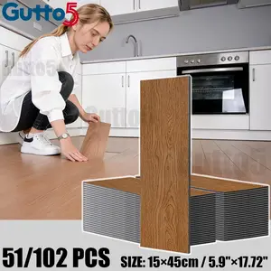 51/102pcs box set self-adhesive wood grain floor stickers, 3D wood grain texture, Wood Grain Pattern, retro colors, suitable for DIY, peel and paste, wear-resistant, Pvc Material, vinyl flooring, suitable for office and floor renovation - Gutto5