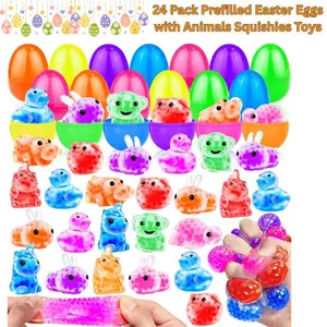 24-Pack Prefilled Easter Soft Capsule Eggs with Animal-Shaped Squishies, Random Surprise Set, Safe Stress Relief Fidget Toys for Kids, Easter Basket Stuffers, Egg Hunt Favors