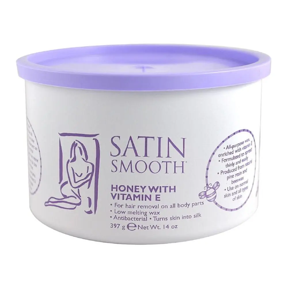 Satin Smooth Honey Wax with Vitamin E, 14oz Body Care Cosmetic for Hair Removal, Easy Removal & Full-Body Use, Bikini Hair Removal