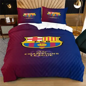 Barcelona Football Club bedding set, soft duvet cover pillowcase, suitable for children, teenagers, and adults' bedroom and dormitory decoration bedding, including 1 duvet cover and 1 or 2 pillowcases without core and pillow