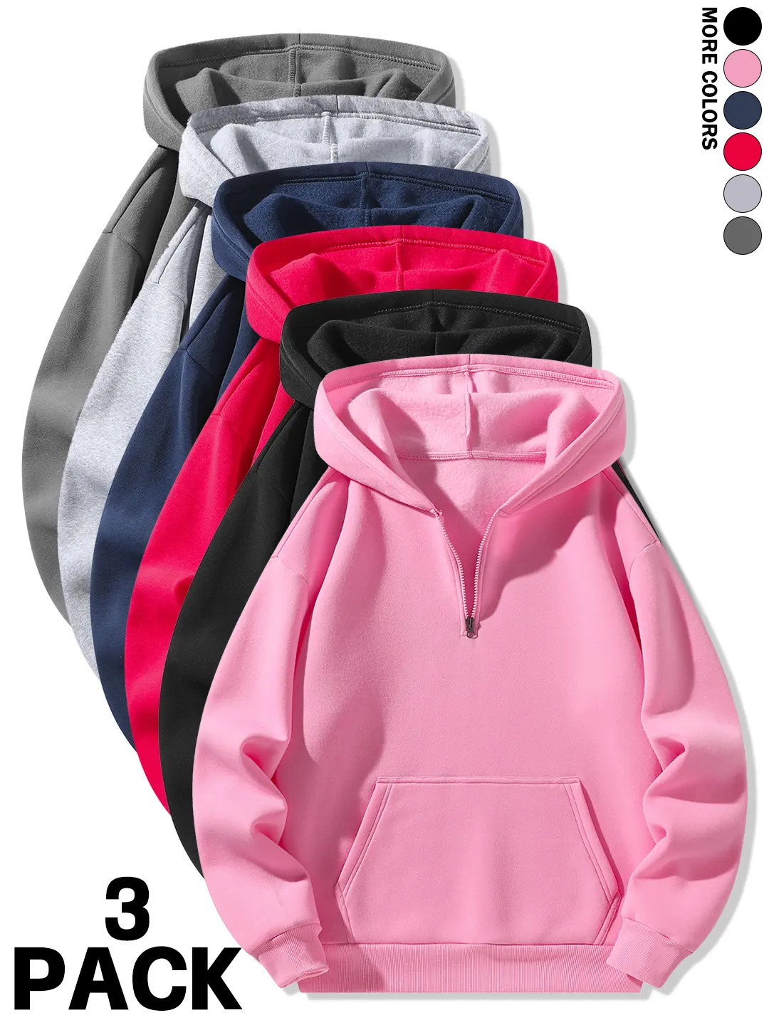 3-piece set of loose-fit, drop-shoulder men's half-zip hooded sweatshirts, soft and skin-friendly tops for spring and autumn, simple solid colors, perfect for everyday wear, commuting, and going out