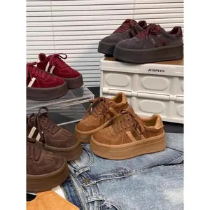 Angola Fall Winter New Colorblock Retro German Training Shoes, Women's Matte Leather Platform Sneakers, Casual Sport Thick Sole