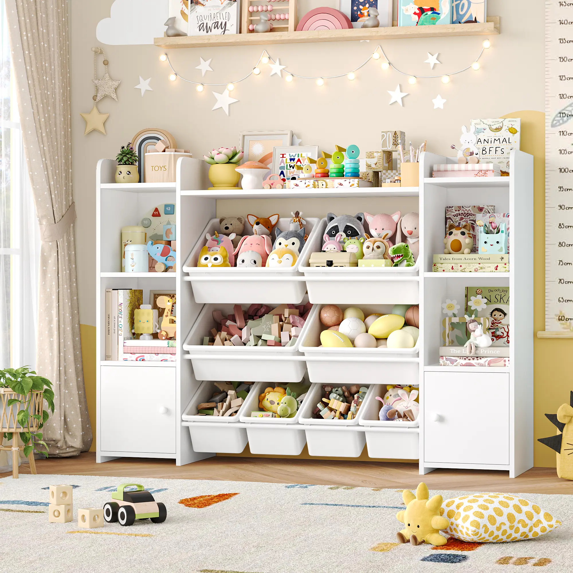 FOTOSOK 55''Large Toy Storage Organizer with 8 Toy Bins, Toy Organizers and Storage with Shelf and 6 Storage Cubbies, Bookshelf for Kids, Playroom Organization and Storage Bins
