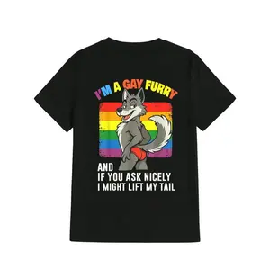 Cotton I'm A Gay Furry Pride Month Gay LGBTQ Rainbow Fox Furry T-Shirt Casual Streetwear