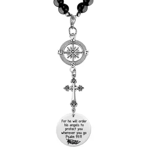 Cross Car Charm, for He Will Order His Angels to Protect You Wherever You Will Go, Rear View Mirror Car Charm, Psalm 91:11, Bible Verse, Religious Gifts for Women
