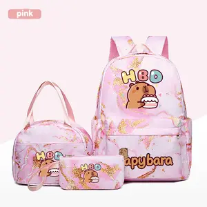 3pc Cracked Design Cute Versatile Backpack Set, Cute Cartoon Capybara Theme, Multiple Colors, Durable Material, Computer Compartment, Lunch Bag & Pencil Case