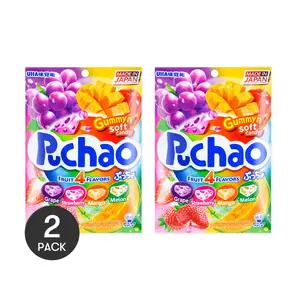 UHA Japanese Flavor Gummies - 2 Pack, 4 Flavors, Juicy Carbonated Soft Candy, 100g Each