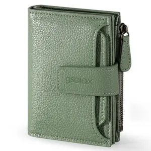 GSOIAX RFID Women’s Minimalist Portable Solid Color Short Wallet, Casual and Versatile Genuine Leather Zipper Coin Purse, Stylish Card Holder, Perfect Mother’s Day or Girlfriend Gift