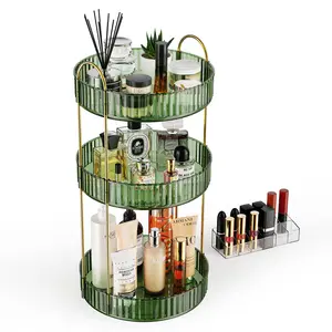 360° Rotating Makeup Organizer - Large Capacity Cosmetic & Skincare Dresser | Spinning Perfume Organizer with 12-Slot Lipstick Holder Racks est ante Rotating Triple-Tier organizer storage makeup storage organizer lazy susan tray Multilayer Display