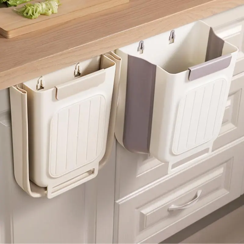 Smooth Minimalist Silicone Home Trash Can - Cabinet Hang, 6/11L Large Capacity Durable Bin, Space-Saving Foldable with Stainless Steel Accents, Collapsible Organizer, Great for Kitchens/Cars/Campers, Maximizes Tiny Kitchen Corners, Ideal Father's Day Gift