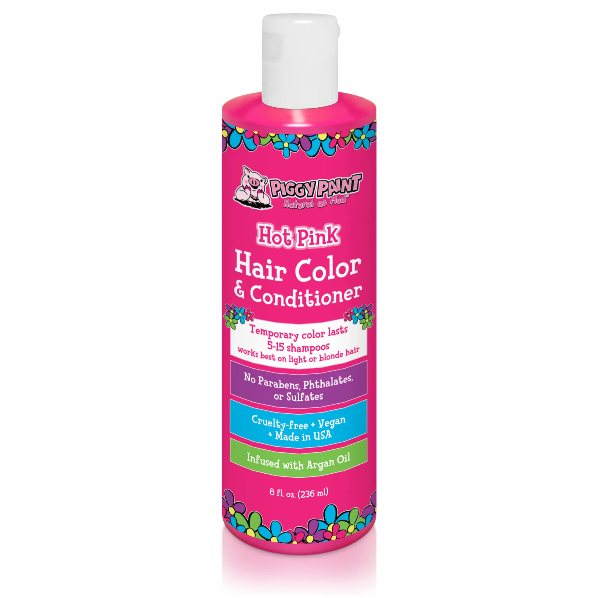 Piggy Paint Hot Pink Temporary Hair Color & Conditioner, 8oz - Argan Oil Blonde Haircare with Scent