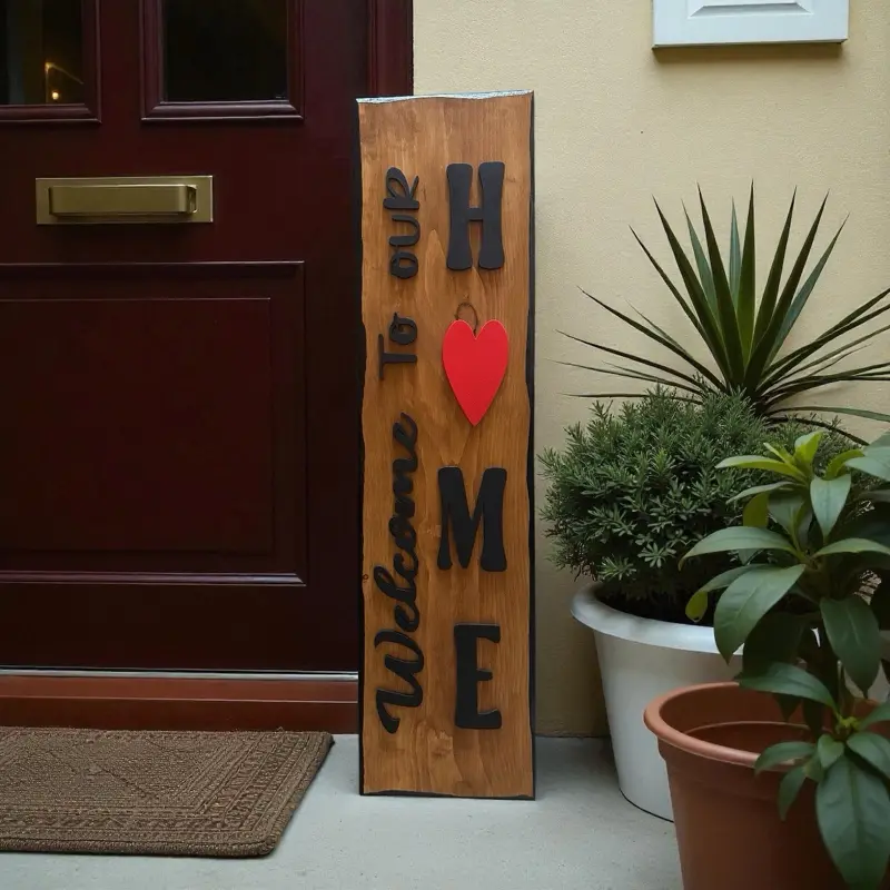 Custom Handmade Wooden Welcome Sign for Home Decor with Heart Design and Personalized Text