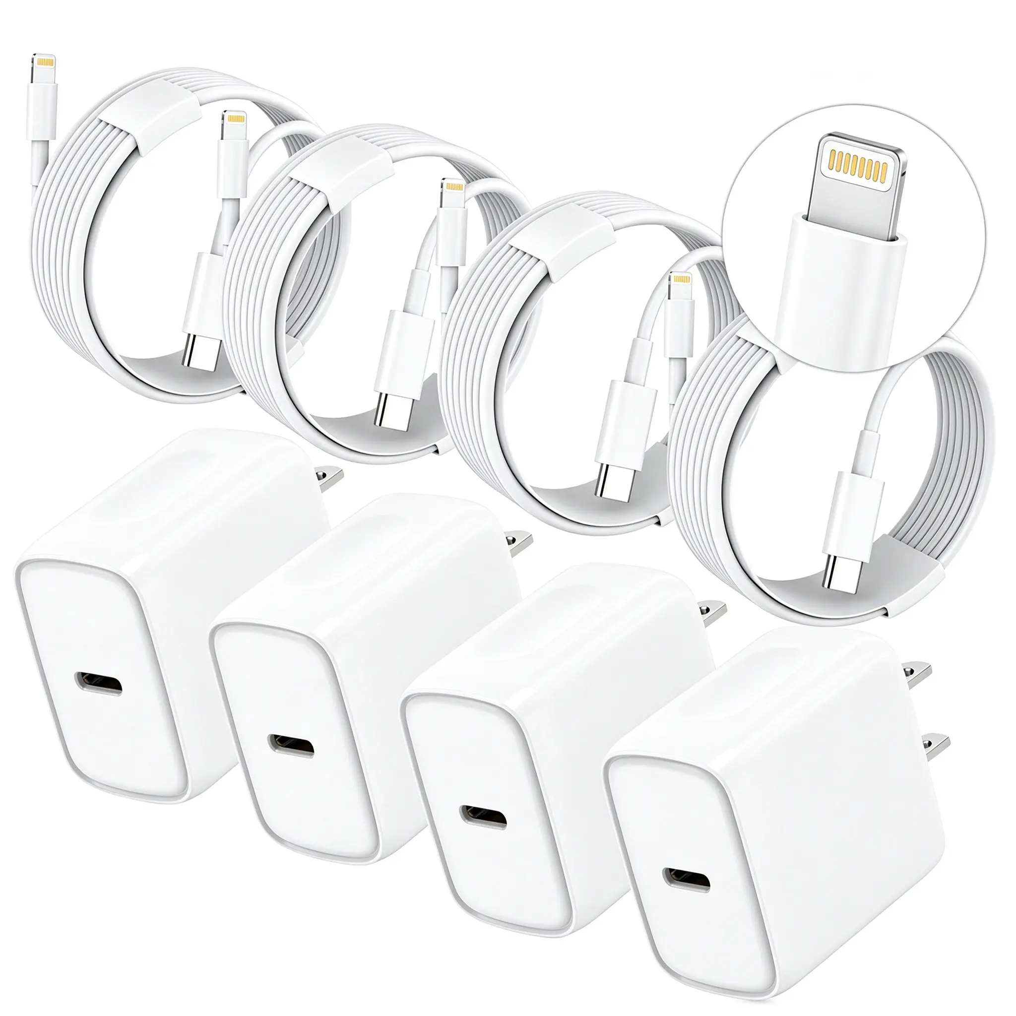 4-Pack 20W Power ElectronicMobile Phone Accessories Charger foriPhone, Fast USB Charging Block Adapterwith 6FT USB-C to Lightning Data Sync Cordfor iPhone 14/13/12/11 Pro Max, Xs-Xr, X, 8