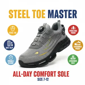 Steel Toe Men's Casual Striped Design Breathable Mesh Work Sneakers Safety Shoes Durable Anti-Slip Comfort Fit All Seasons Elastic Closure Non-Slip EVA Sole Protective Footwear