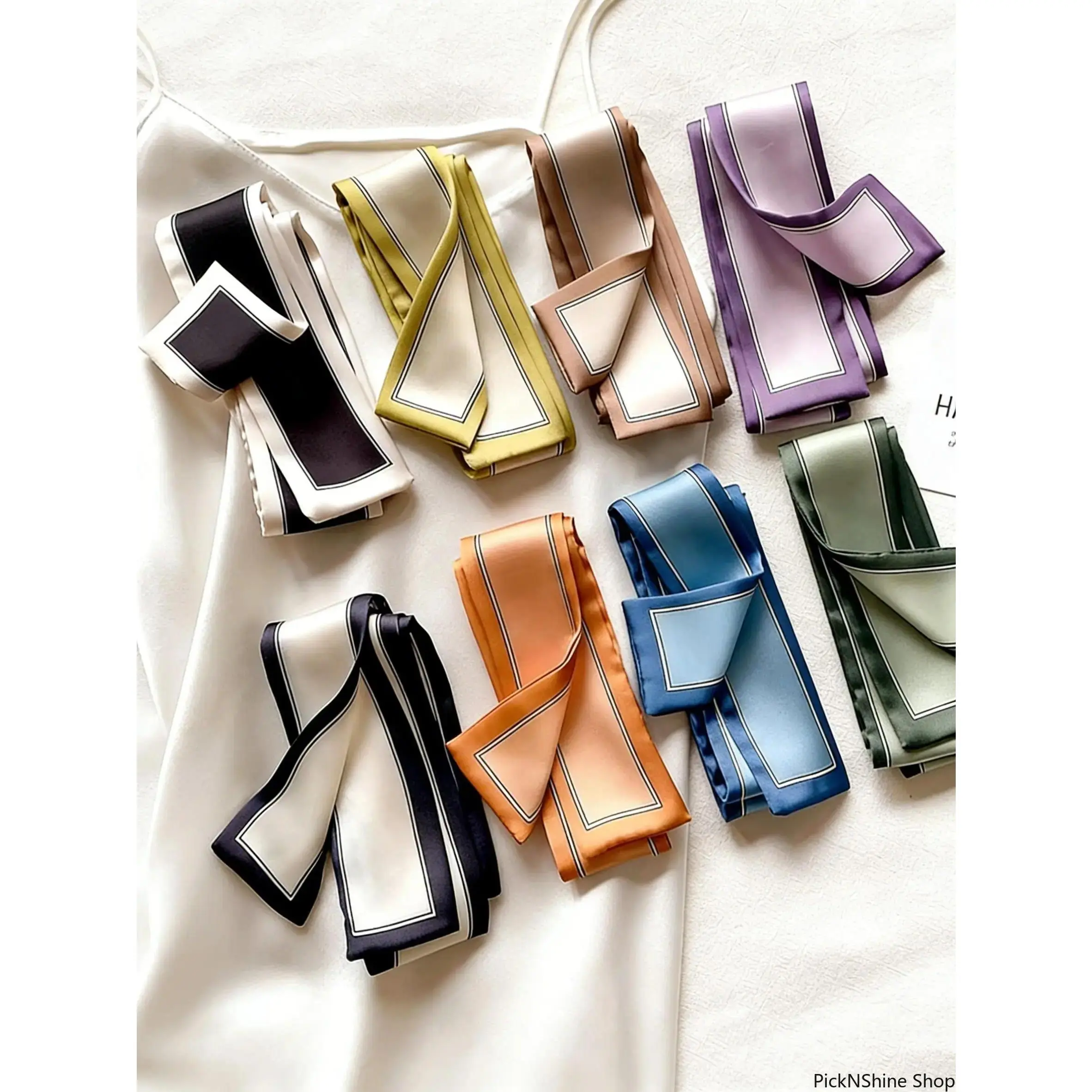 Unisex French-Style Ribbon Scarf Set - Vintage Striped Polyester Twilly, Simple One-Size Synthetic Fashion Accessory for Hair, Casual Multifunctional Use