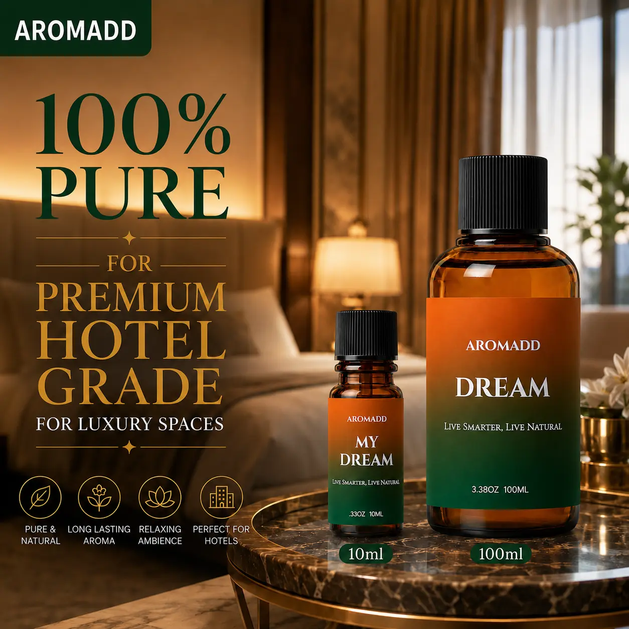 Aromadd Santal Hotel Scents Diffuser Oil 3.38 fl oz 100mL Luxury Waterless Essential Oils for Home Office Long Lasting Aromatherapy 100% Pure Plant Oil Blend aroma oil