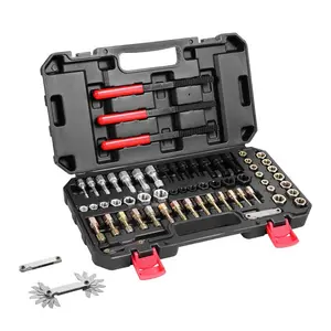 VEVOR 61-Piece Thread Chaser Set, UNC UNF and Metric Thread Restorer Tool, Rethreading Tool Kit with 28 Taps 28 Dies 3 Thread Files Storage Case, Heat Treated Steel, for Mechanics DIY Enthusiasts