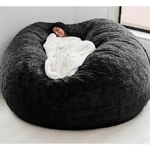Giant 5FT Fluffy Faux Fur Bean Bag Chair Cover for Adults and Kids Big Round Soft Lazy Sofa Bed Furniture for Living Room Bedroom No Filler Included