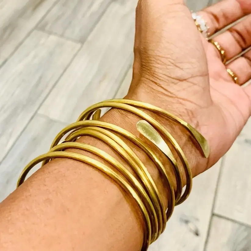 Raw Brass Bangles Set of 3 - Adjustable Gold Brass with Boho Style