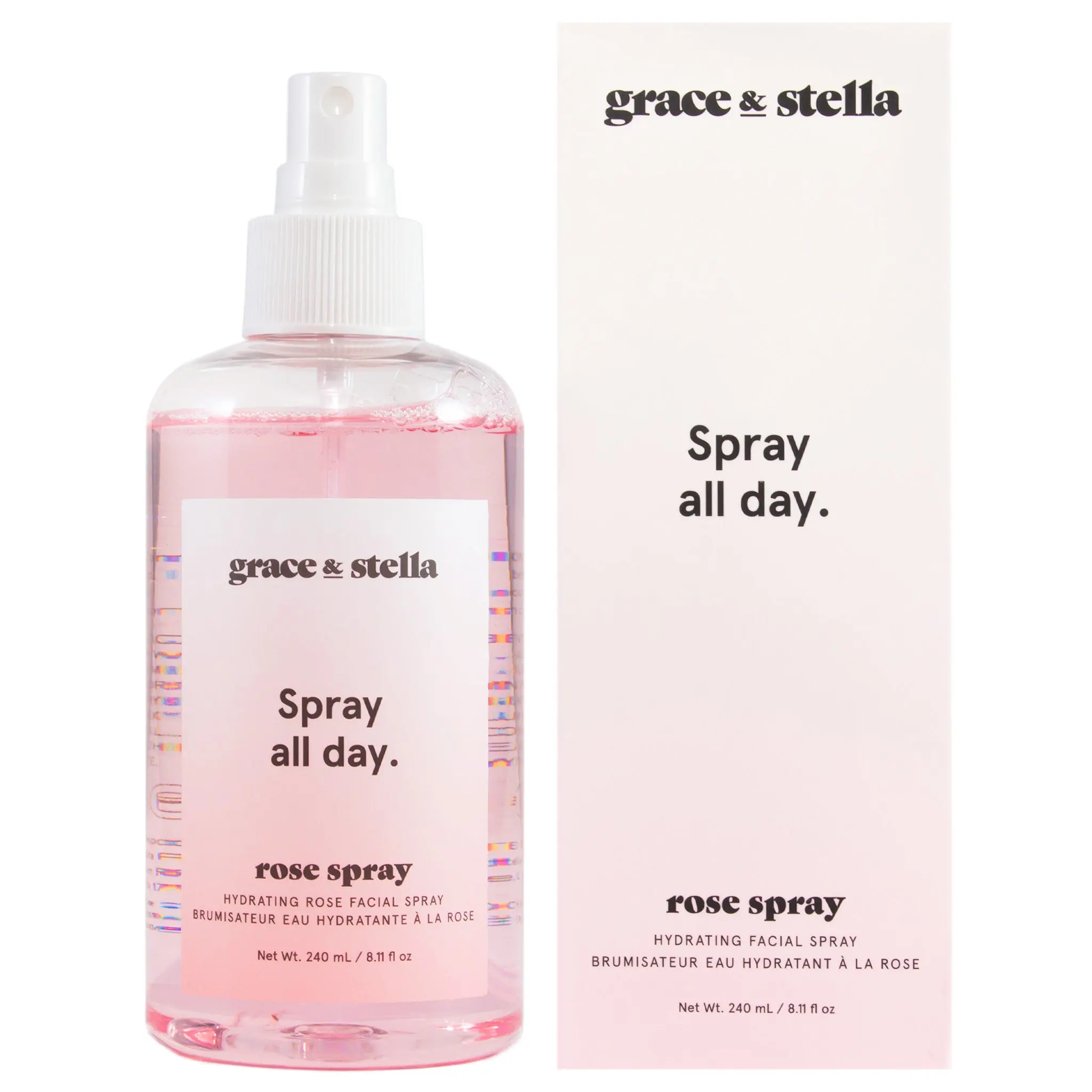 Rose Water Facial Spray – Hydrating Face Mist for Glowing Skin | Refreshing Rose Facial Mist for Moisture, Calming Toner Spray for Dry Sensitive Skin, Skincare Routine Hydration Boost by grace & stella