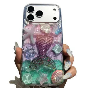 Handmade iPhone Case, Colorful Mermaid Ocean Theme 3D Phone Shell, Soft Decorative Protective Cover, Unique Stylish Accessory