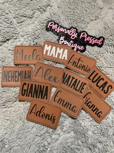 Custom Name Leather Patches for Christmas Stockings, Beanies, or Hats