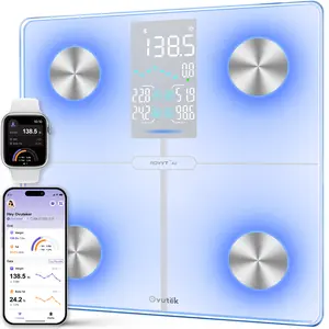 Ovutek Smart Body Fat Scale with 7-Color Glowing Sreen, 14 Body Composition Metrics Including BMI, Muscle Mass, Data Display Screen, Weight Bathroom Scale with Color-Changing, Fitness App, Glowing White
