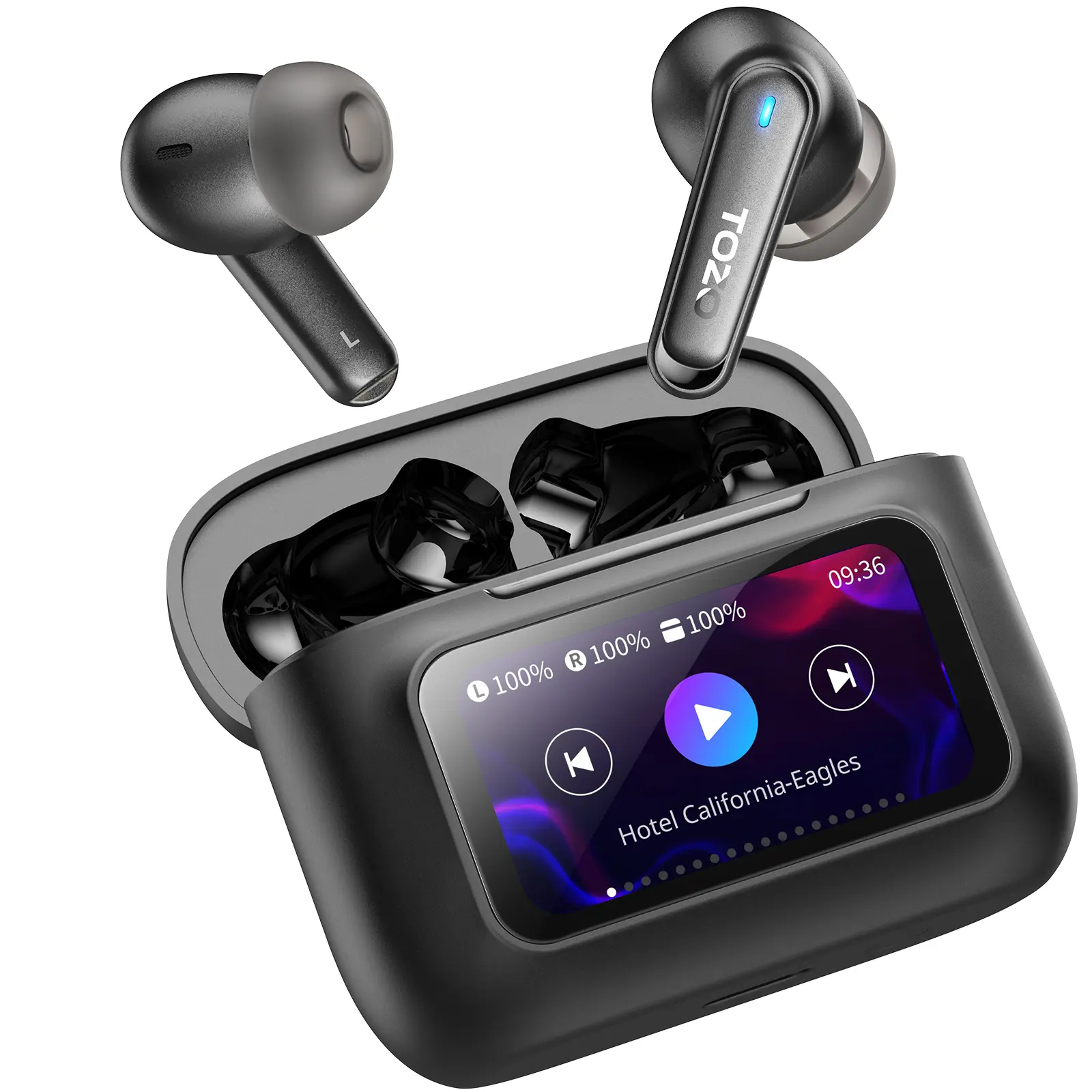 TOZO ColorPods Wireless Earbuds with Touch Screen Active Noise Cancelling Ear Buds Dual Mic ENC Clear Call Deep Bass in Ear Bluetooth 5.3 Headphone Long Playtime IPX6 Waterproof Headset Charging Connection Lcd Electronic Chargeable Audio Space Usb