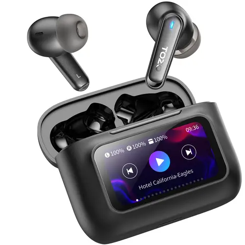TOZO ColorPods Wireless In-Ear Electronic Headphones - Bluetooth 5.3, Active Noise Cancellation, IPX6 Rating, Dual Mic ENC Calls, Deep Bass Stereo Audios, Long Playtime, LCD Plastic Charging Case, USB Chargeable, Space-Saving Design