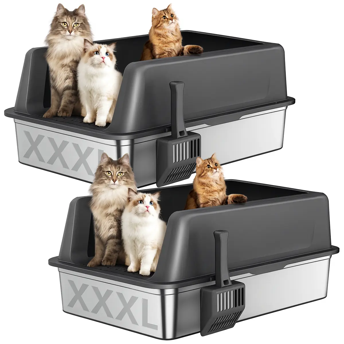 Zarler XXXL Stainless Steel Litter Box for Big Cats, 28" L x 20" W 50L High-Sided Litterbox with Lid, Privacy & Odor Control, Non-Stick, Filter Pedal, Durable Scoop, Easy-Clean Steel Saves Time Every Day,back to school