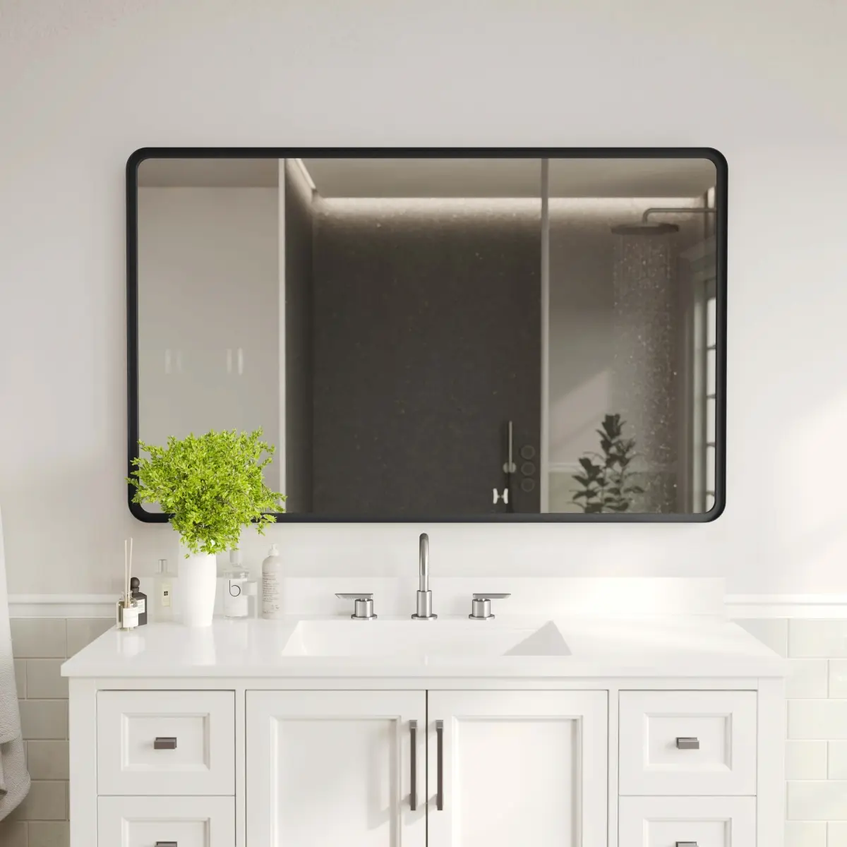 Flash Furniture HMHD-24M004YBN-BLK-GG 48 x 30 in. Ava Metal Deep Framed Large Accent Wall Mirror, Black