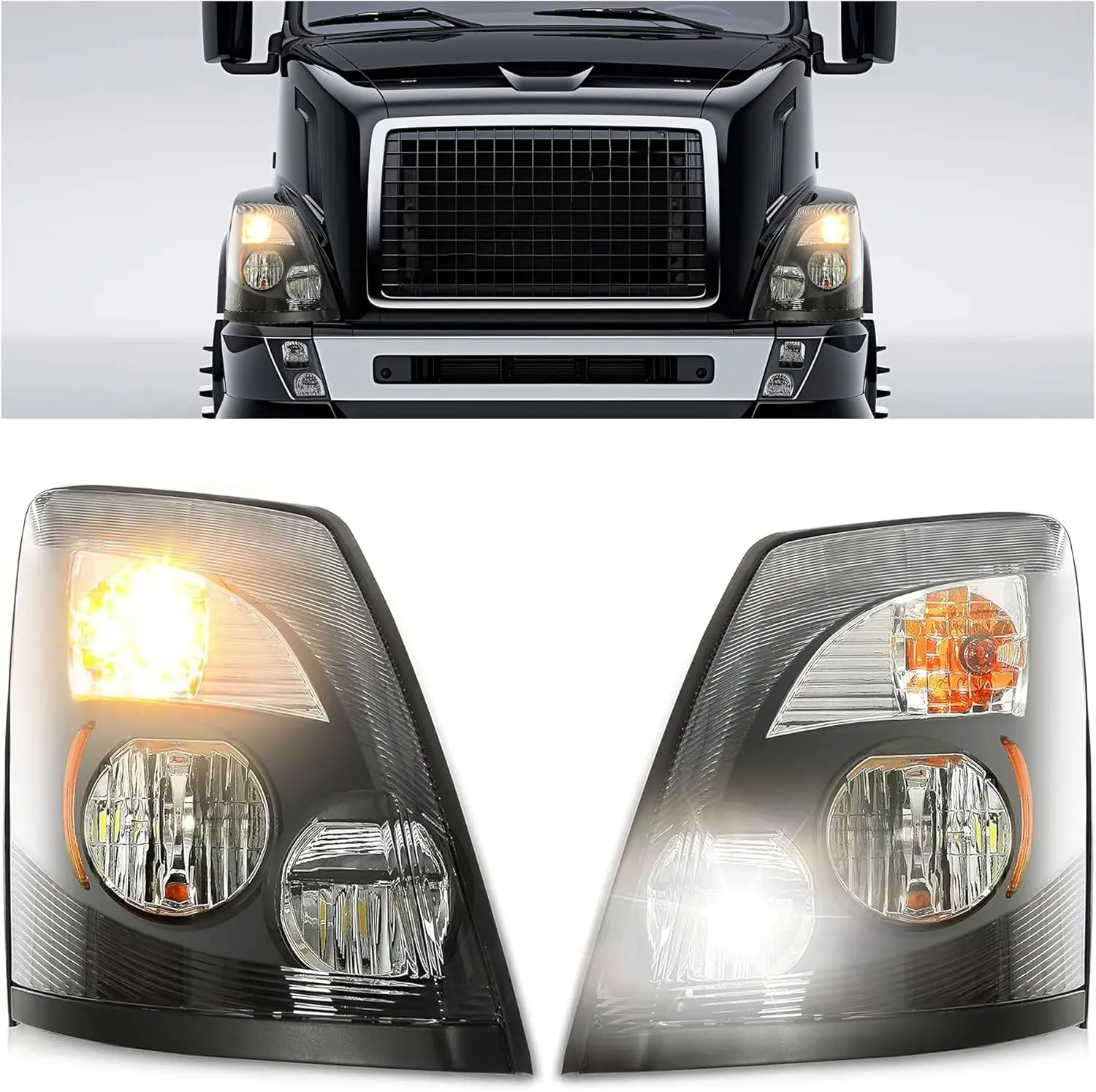 LED Headlight Compatible with 2004-2018 Volvo VNL VNX VNM Headlamp Front Light Lamp W/Bulb Harness Replacement for 82329592 82329127 22141268