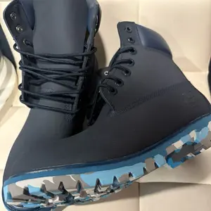 Timberland Navy Blue and Camo Boots with Durable Lace-Up Closure and Comfortable Sole