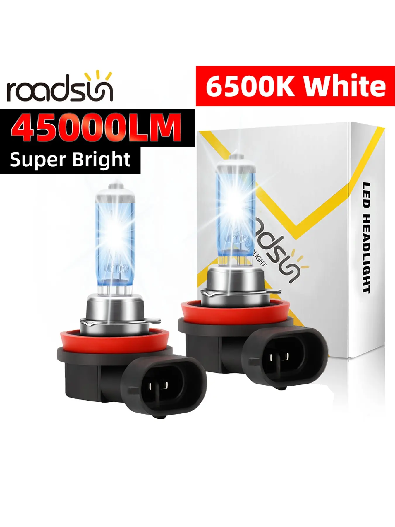Roadsun 2pcs H7 H4 H11 H1 Bulbs, Headlight Bulbs, Automotive Headlight Bulbs, 100w 12V Car Halogen Lights, Brightness Boosted 900%, Ultra- Light, Long Lifespan, Easy Installation, Car Headlights, Headlight Replacement