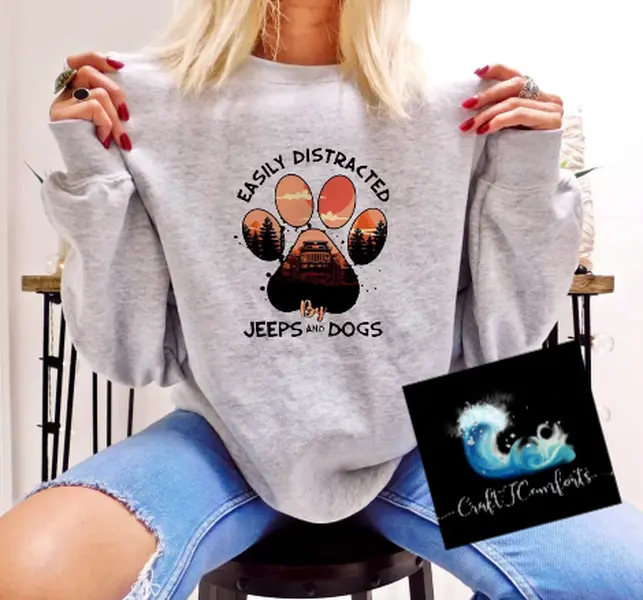 Easily distracted by Jeeps and Dogs Crewneck