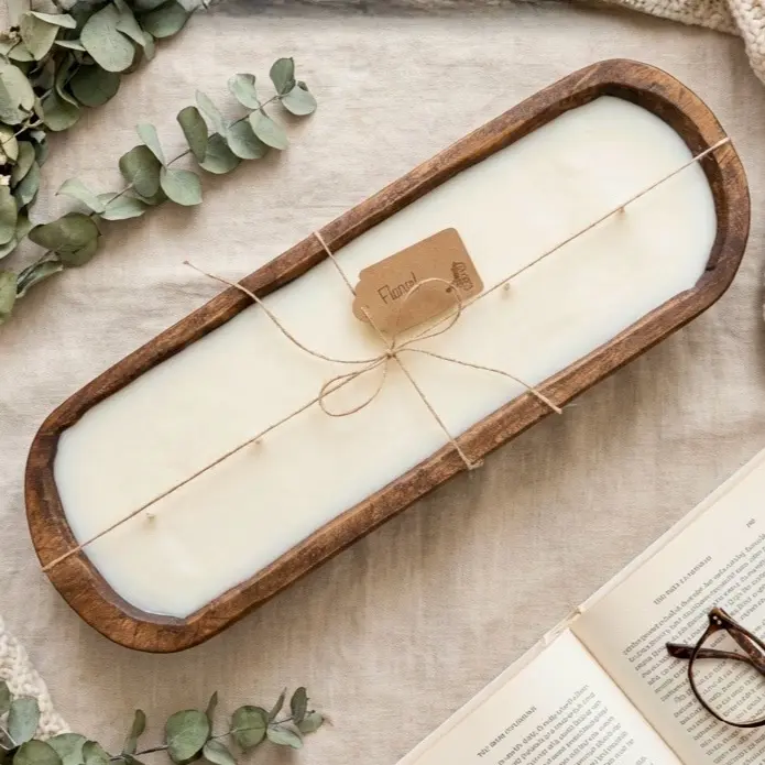 Large Baguette Wood Candle | Soy Blend | Centerpiece Decor | Fragrance | Gift Decoration